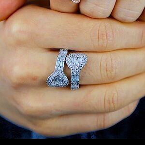 Silver Heart Paved Cubic Zirconia Iced Out Bling Ring